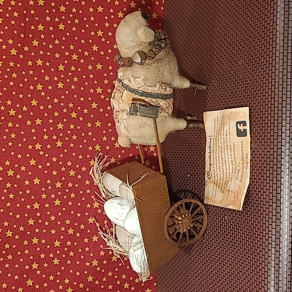 Primitive Sheep Pulling Cart Of Eggs